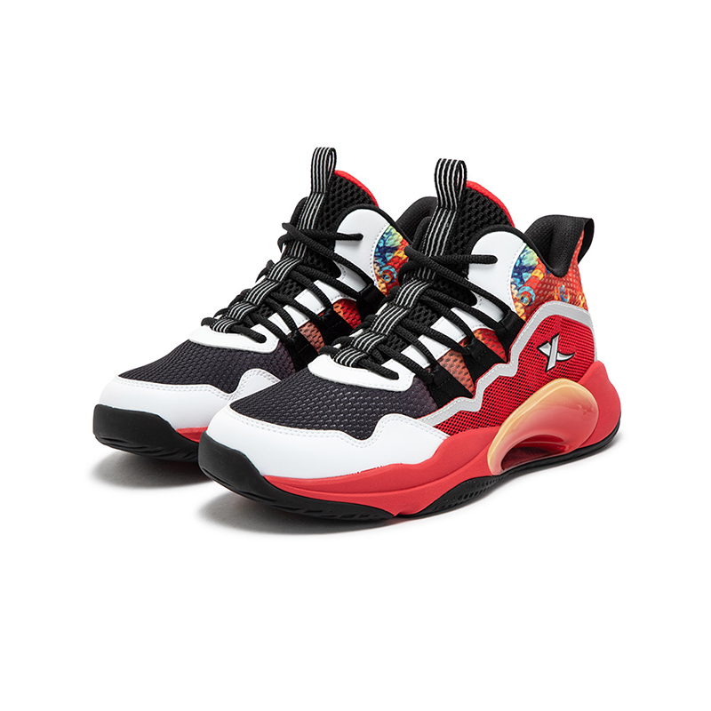Детские баскетбольные кроссовки Mid Top Black White Top Red, нескользящие и износостойкие XTEP, черный Xtep белый Top Scorer красный — фото 2