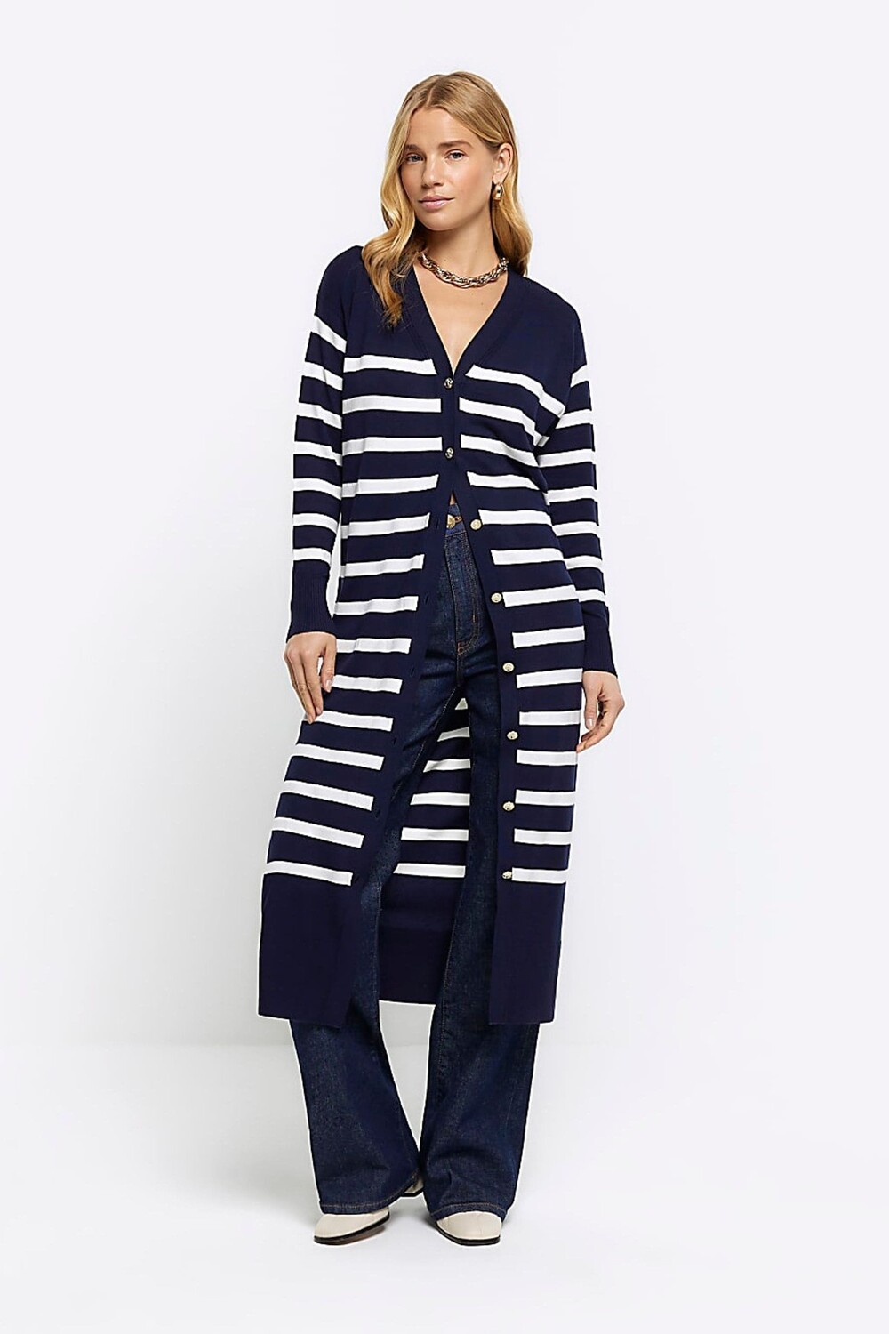 

Полосатый длинный кардиган River Island, синий