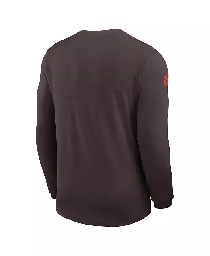 Мужская коричневая футболка с длинным рукавом Cleveland Browns Sideline Coach UV Performance Nike — фото 3