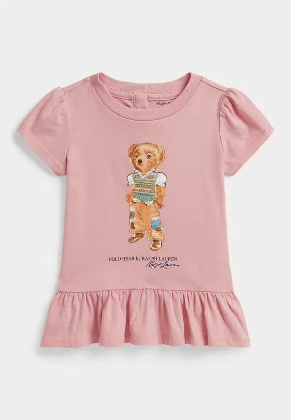 Футболка Polo Ralph Lauren Polo bear cotton jersey peplum tee 0 2y print t-shirt, адирондак розовый