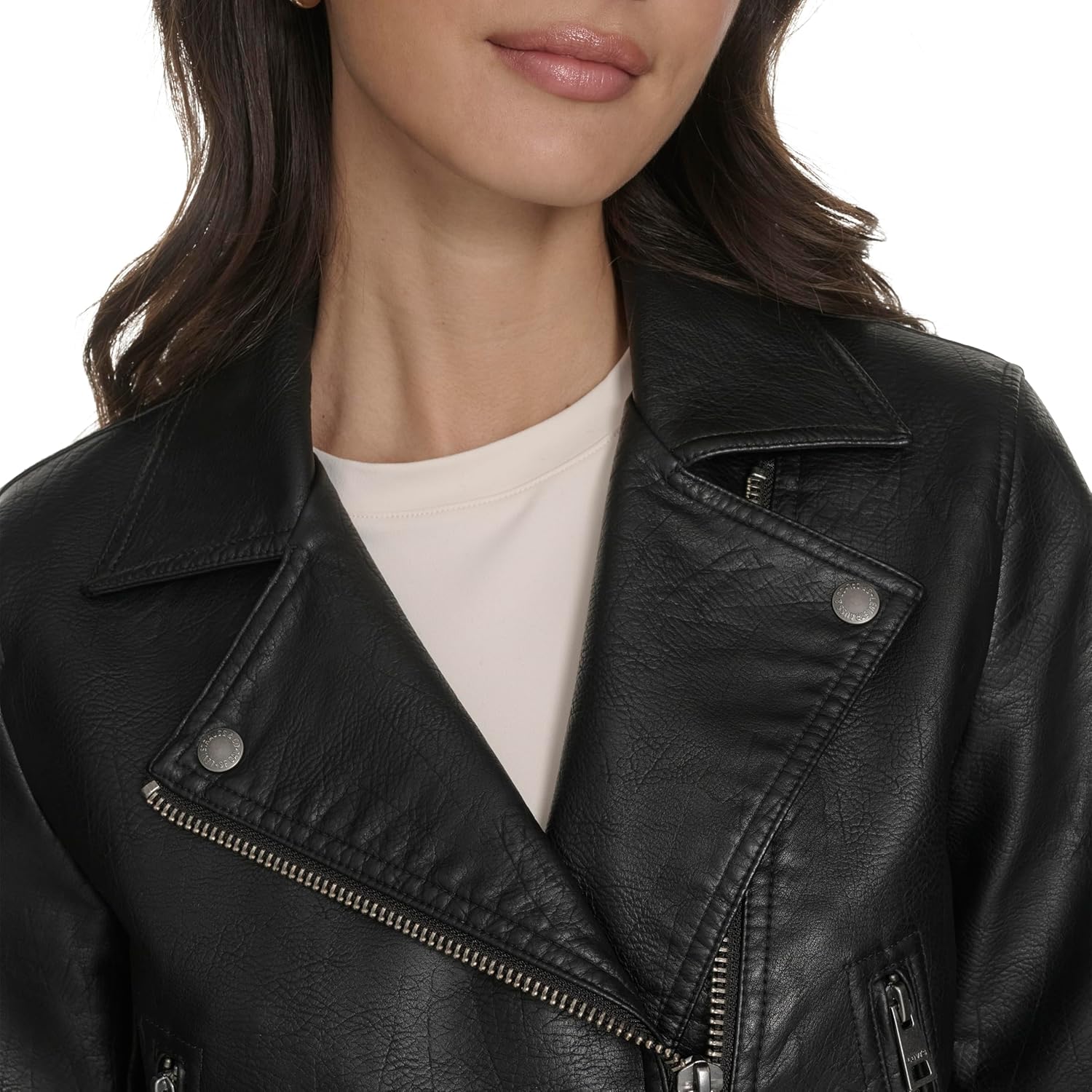 Женская укороченная байкерская куртка Levi's из искусственной кожи, Black — фото 4