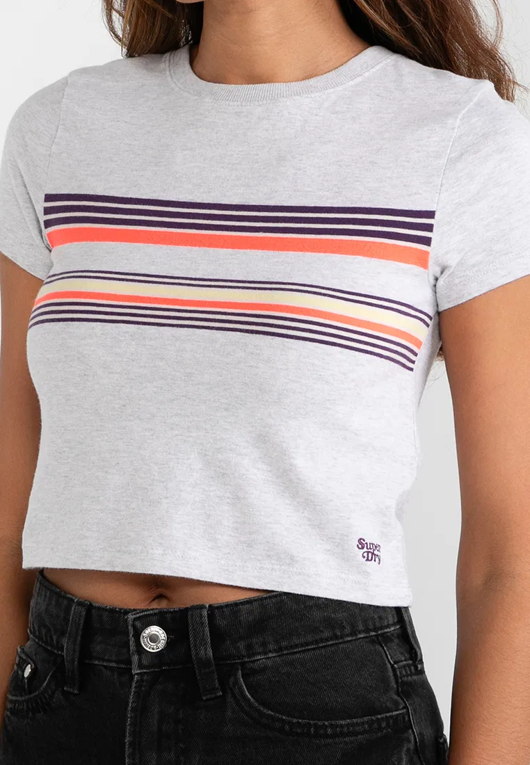 Футболка укороченная, в полоску, Vintage Superdry, фиолетовый/серый — фото 3
