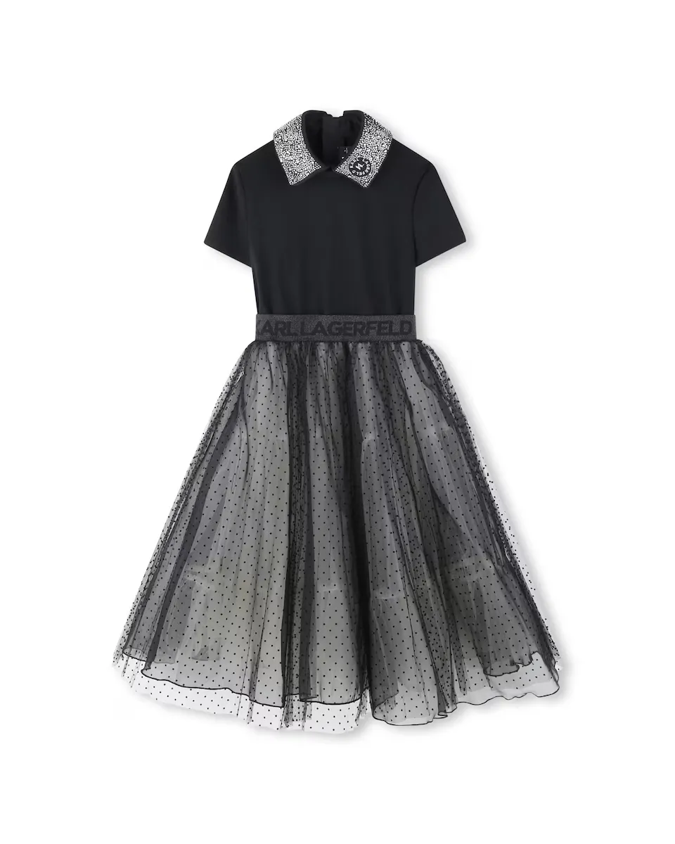 

Платье для девочки с короткими рукавами и тюлевой юбкой Karl Lagerfeld Kids, черный