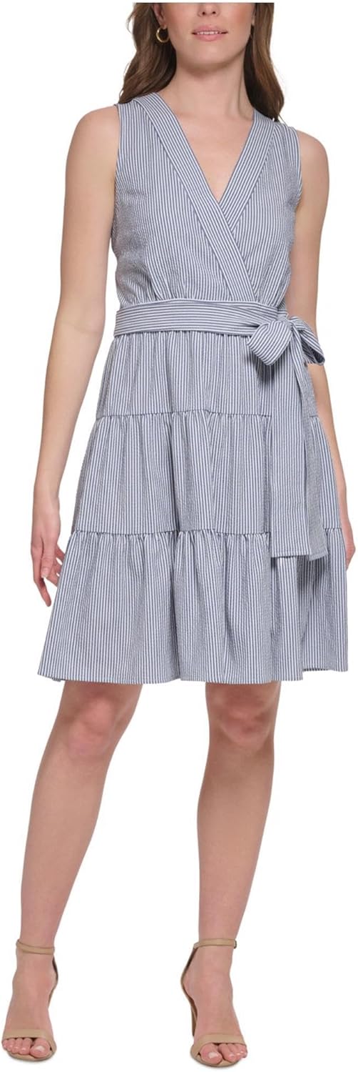 

Женское платье Tommy Hilfiger с вырезом-сюрпризом из фактурной ткани сирсакер, Marina Blue/ Ivory