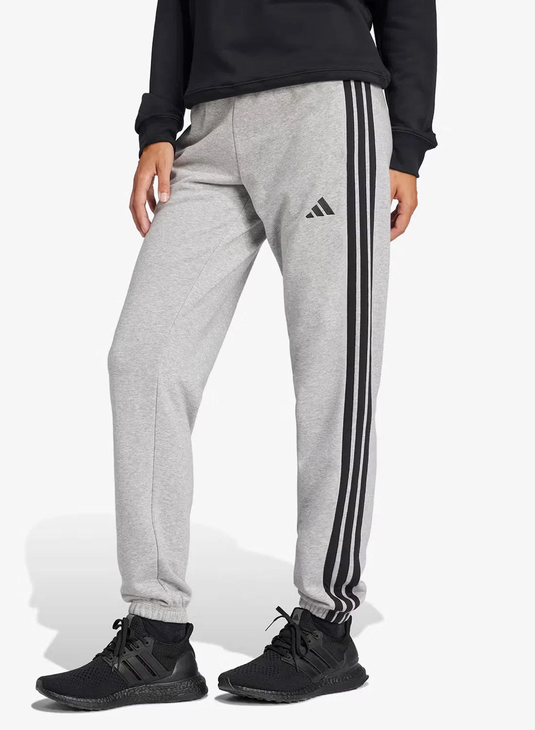 Джоггеры из футера с манжетами 3-Stripes Adidas, серый