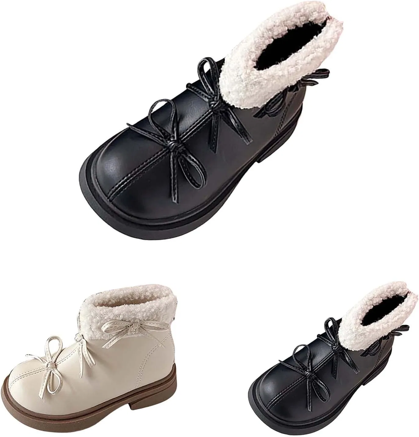 Детские зимние сапоги для девочек с принтом She𝗿pa PU Leather Bowknot, Black — фото 2