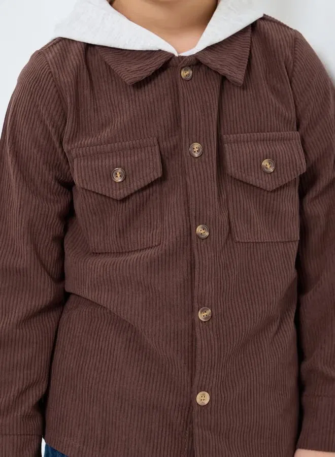 Styli Рубашка-куртка с капюшоном из вельвета для мальчиков, коричневый — фото 4