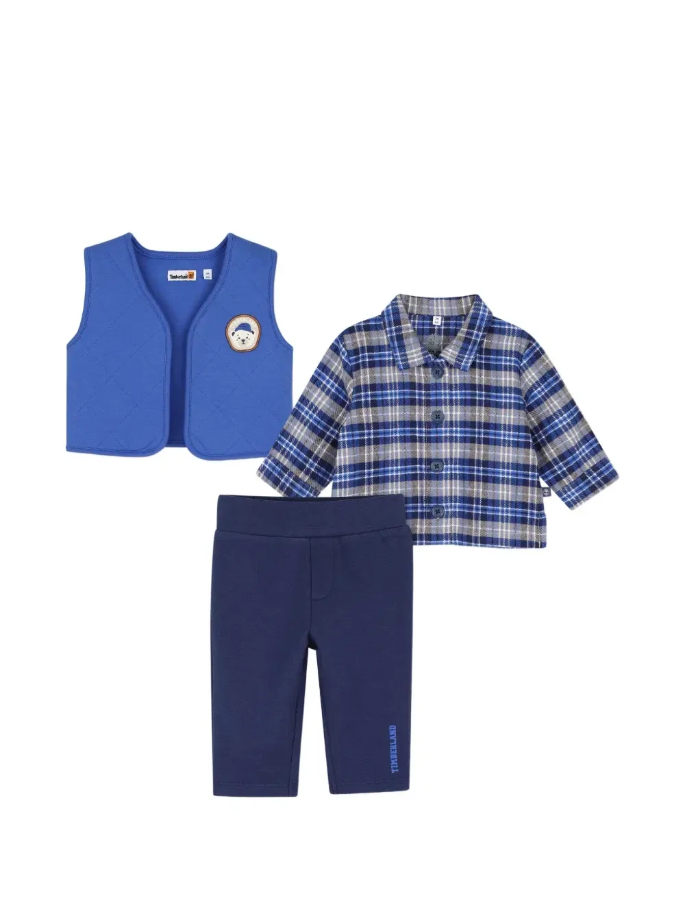 Комплект из жилета брюк и рубашки в клетку Timberland Kids, синий
