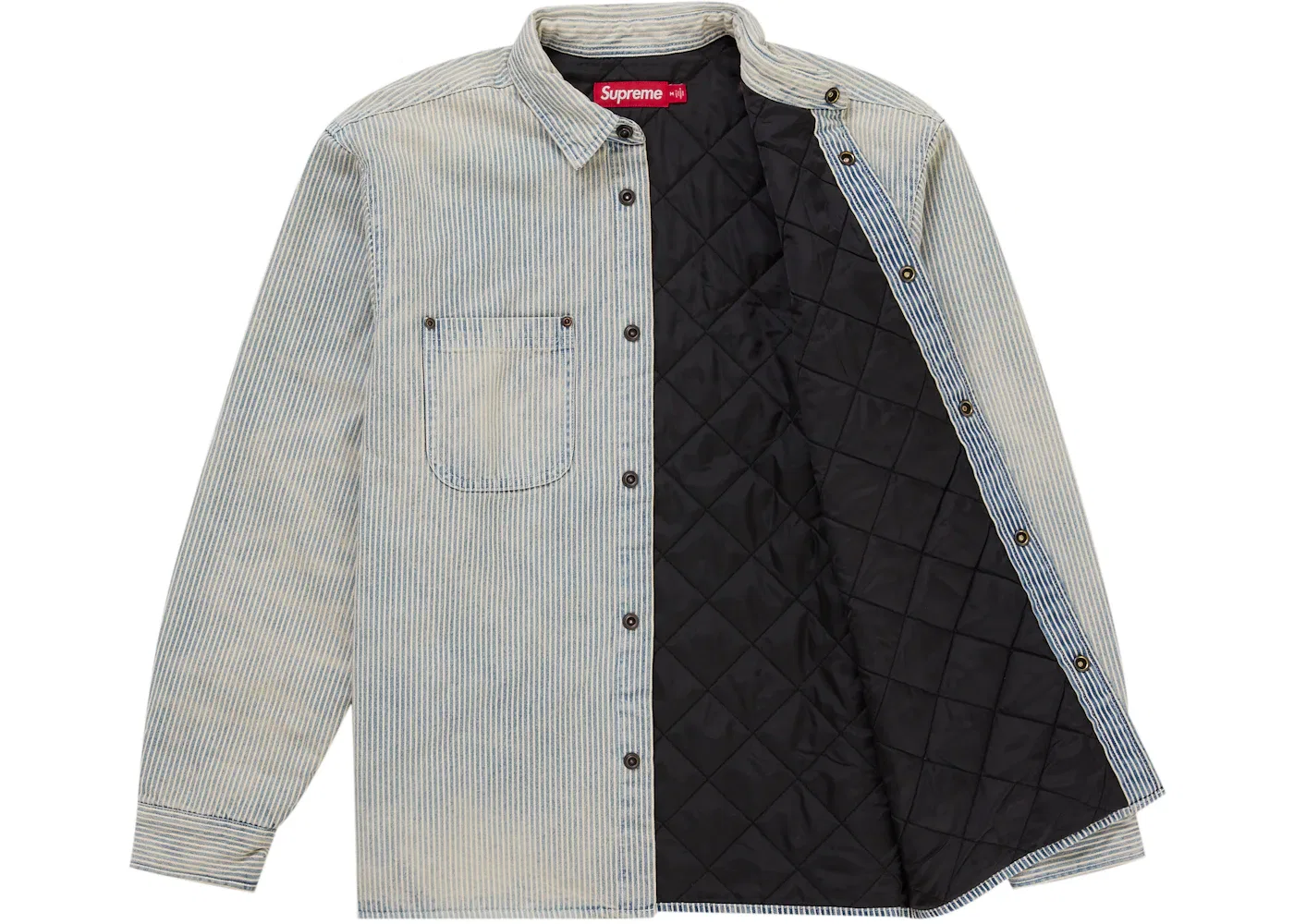 Мужская рубашка с принтом Supreme Quilted Lined Denim Snap Shirt SS26 Stripe, Stripe — фото 2