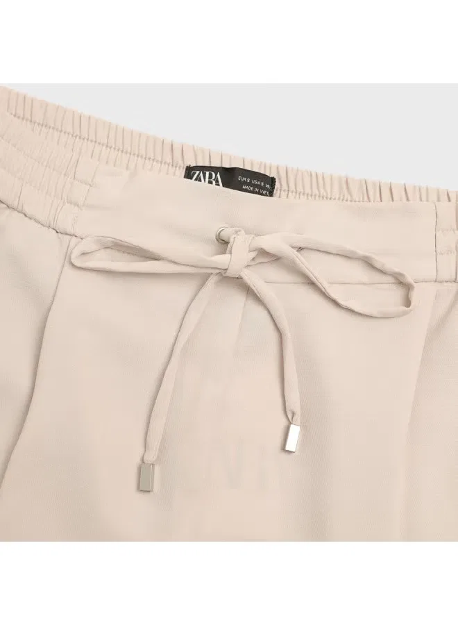 Брюки свободные с завязками Zara, миндально-белый — фото 4