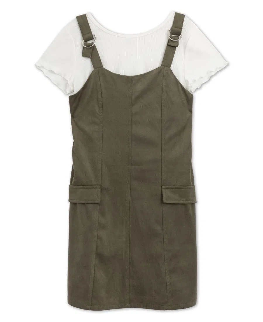 Комплект из платья-сарафана из экозамши и футболки с коротким рукавом Speechless, Medium Green/White — фото 2