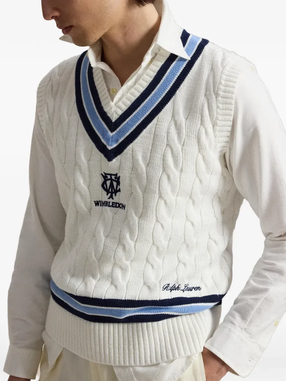 Жилет Wimbledon фактурной вязки Polo Ralph Lauren, белый — фото 4