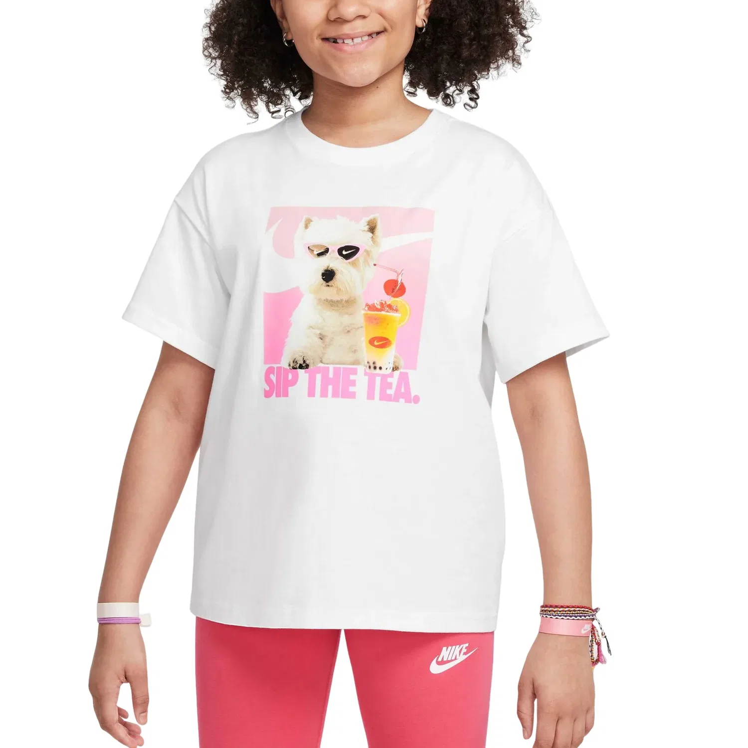 Детская футболка Sportswear Loose Fit T-Shirt 'White Sip The Tea' Nike, белый — фото 2
