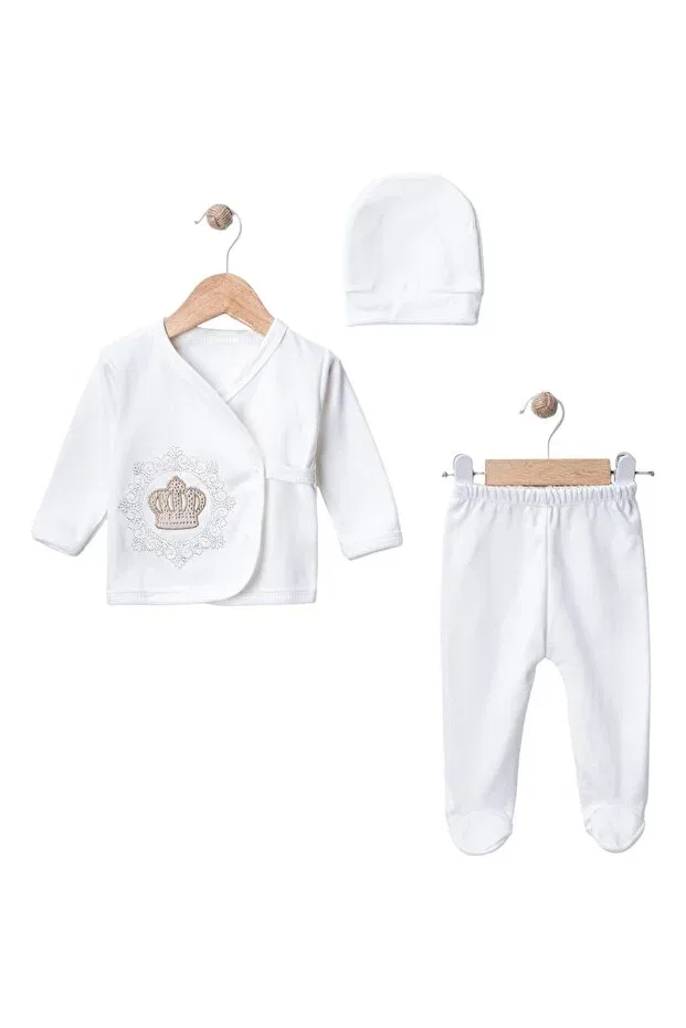 Детское боди-комбинезон для новорожденных с принтом Stone King Crown Set Nexvora, Beige — фото 2