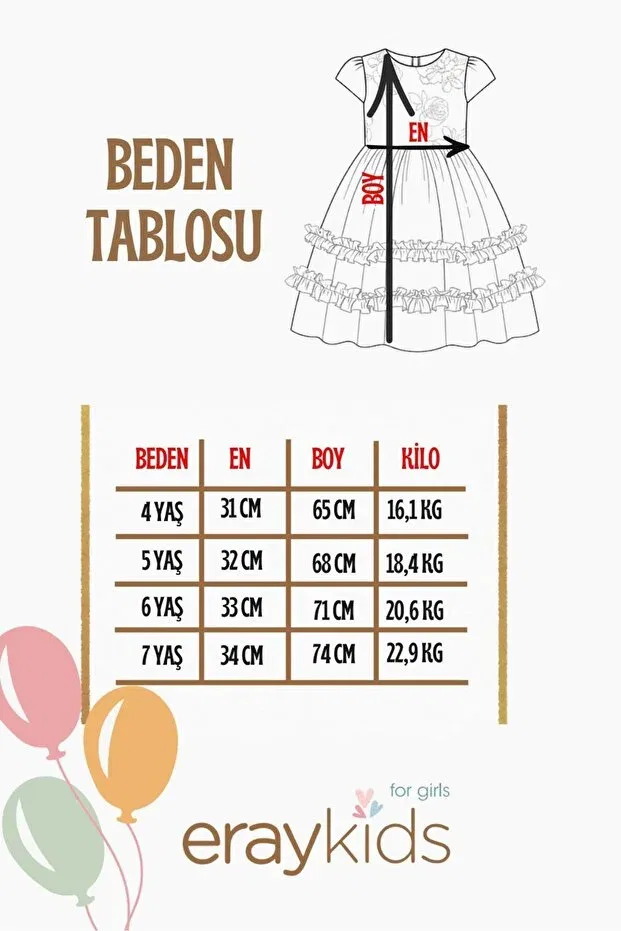 Детское платье для девочек с цветочным принтом Rose Patterned Skirt with Ruffles Eray Kids, White — фото 4