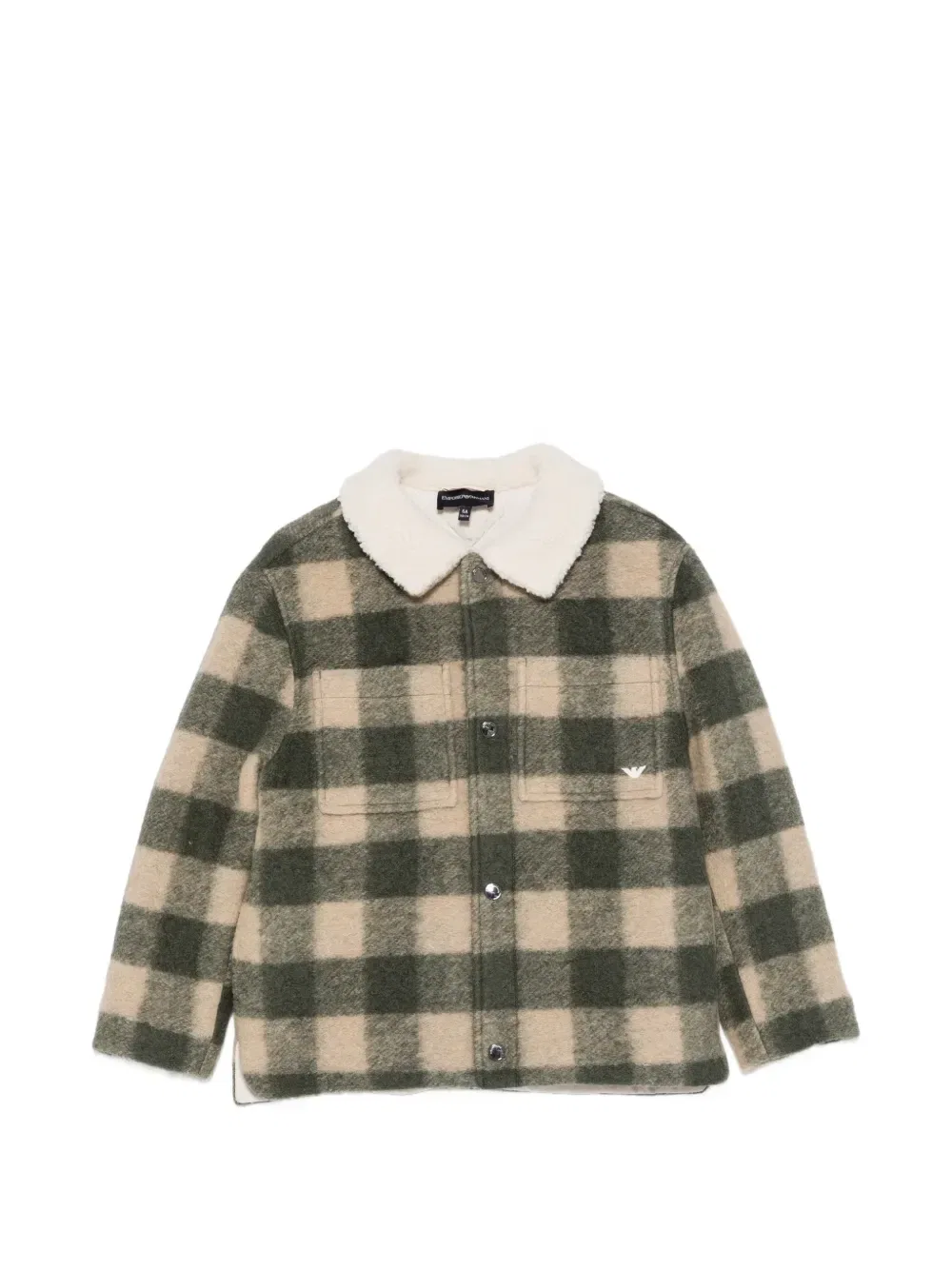 Куртка в клетку с воротником из овчины Emporio Armani Kids, зеленый