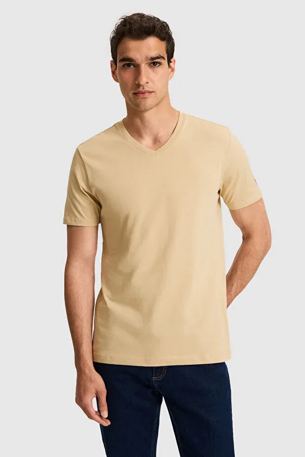 Мужская футболка с v-образным вырезом U.S. Polo Assn., Beige — фото 3