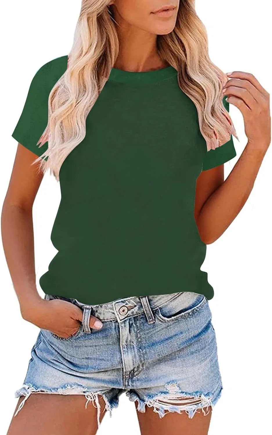 Женская футболка с круглым вырезом Basic, Army Green — фото 2