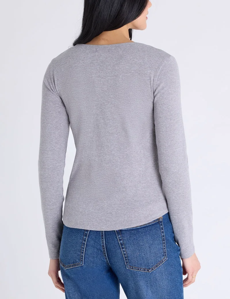 Лонгслив U.S. Polo Assn. Notch Neck T-Shirt, меланжевый серый — фото 2
