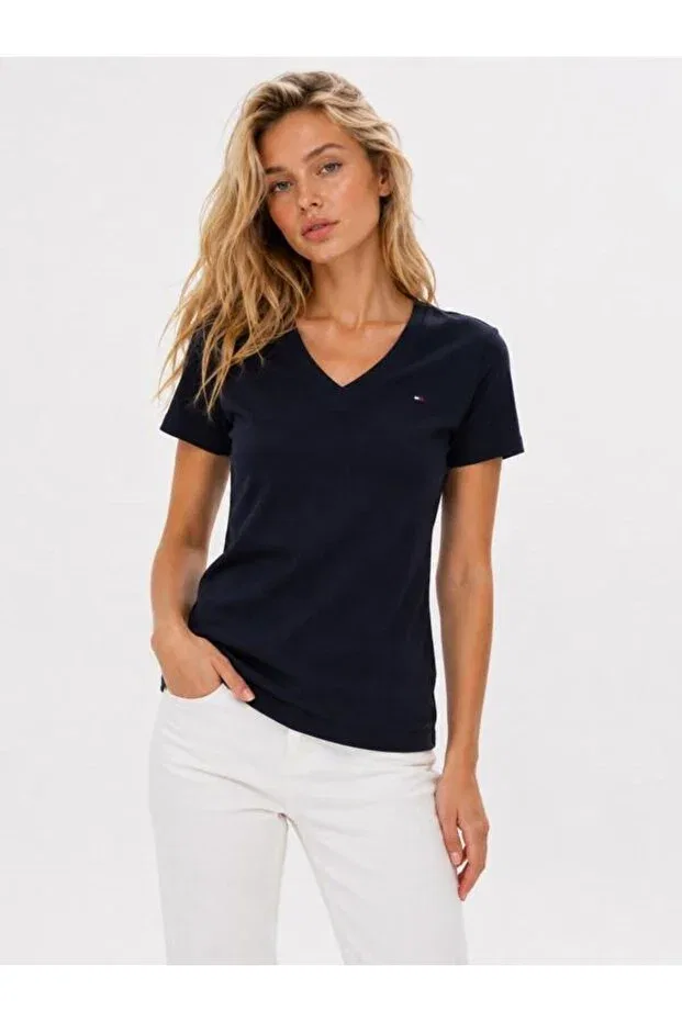 Женская футболка с V-образным вырезом Slim fit Tommy Hilfiger, Dark Navy Blue