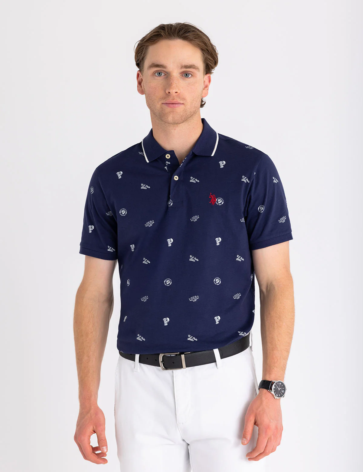 

Футболка-поло U.S. Polo Assn All Over Print Jersey, темно-синий