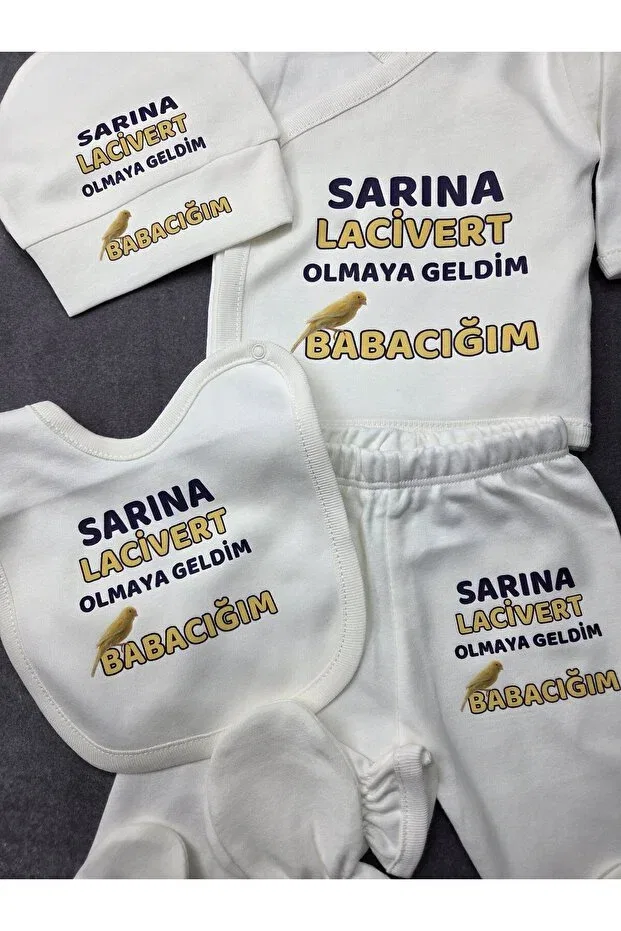 Детский комбинезон с принтом Newborn Gift Baby Bodysuit Lupi, Navy Blue And Yellow — фото 4