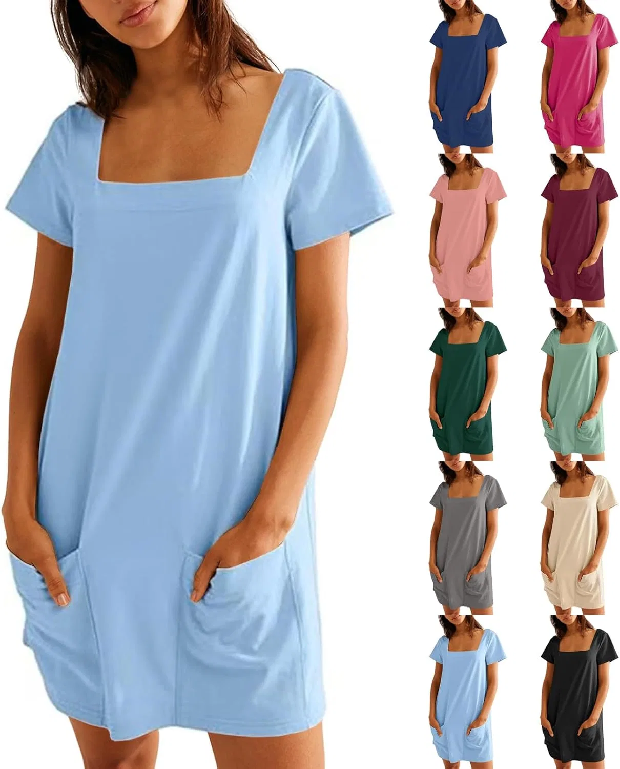 Женское мини-платье с квадратным вырезом Summer Dresses for Women 2025, Sky Blue