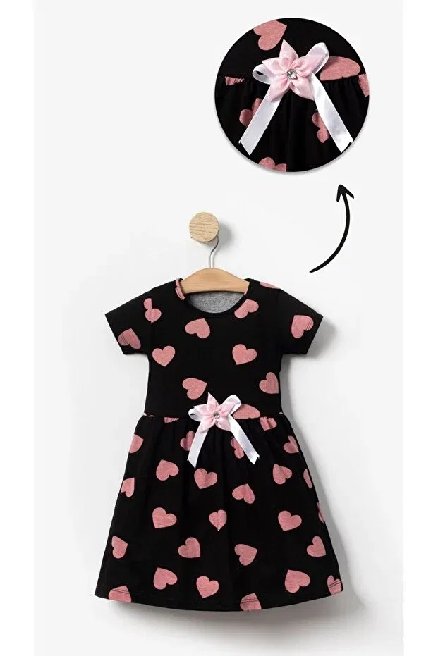 Детское платье для девочек с принтом Comfortable use black heart printed girl's summer combed cotton dress Aden Kids, Black Heart — фото 2