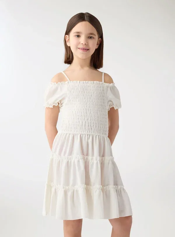 Платье повседневное, 100% полиэстер, Day dress, Terranova, белый лен — фото 2