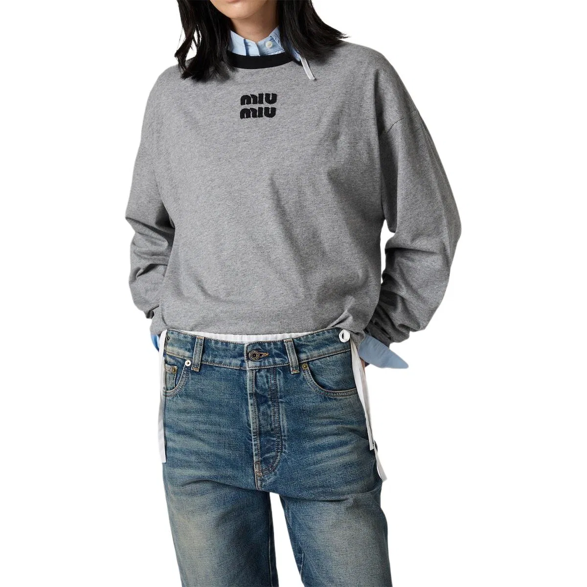 Женская футболка с круглым вырезом MIU MIU, Gray & Black — фото 4