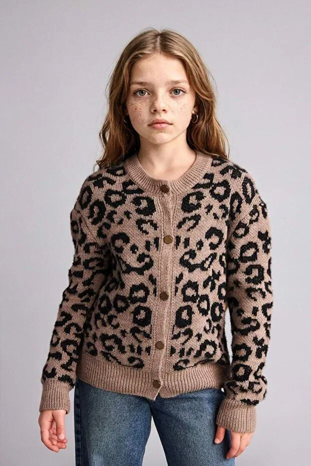 Детский кардиган для девочек с принтом Leopard patterned buttoned cardigan for girls g3065a825au Defacto, Beige-Bg321 — фото 3