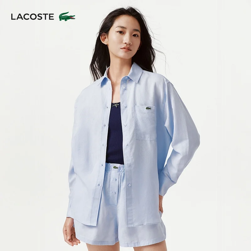 Рубашка женская LACOSTE J2G/Baby Blue с лацканом — фото 3