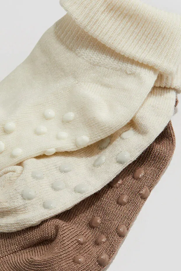 Детские носки хлопковые 6-штучный набор 6-Piece organic cotton non-slip protective kids-baby socks Mem Socks, Krem-Kahve-Beyaz — фото 2
