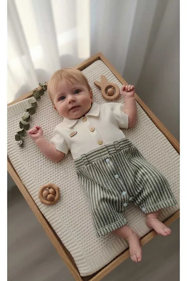 Детский комбинезон для мальчиков в полоску Iqbaby, Beige — фото 2