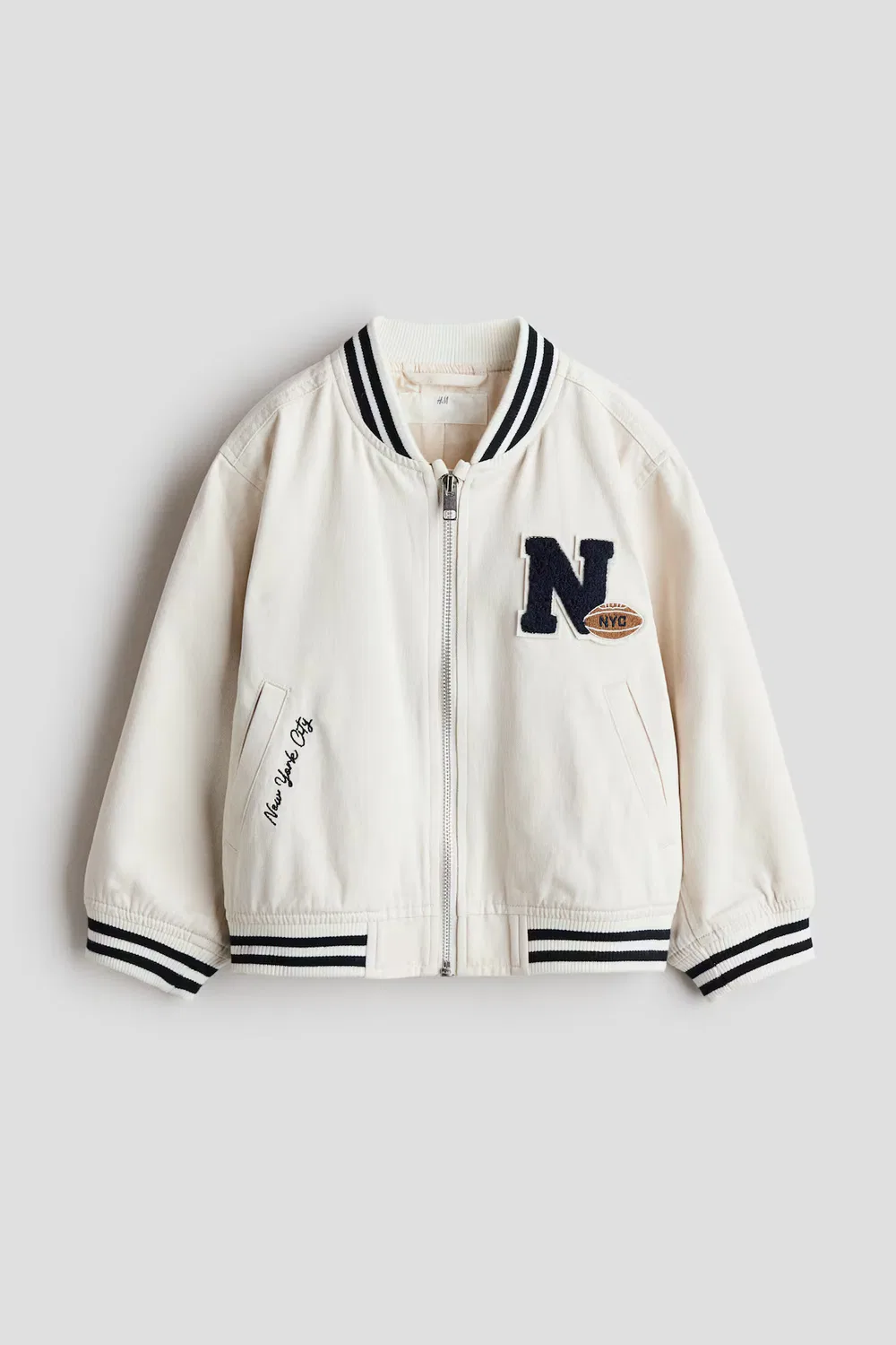 Хлопковая бейсбольная куртка H&M, Cremefarben/New York City