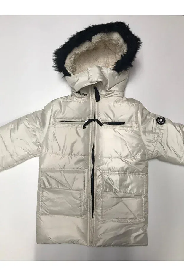 Детское зимнее пальто для девочек с капюшоном Baby Slon Kids Clup, White — фото 2