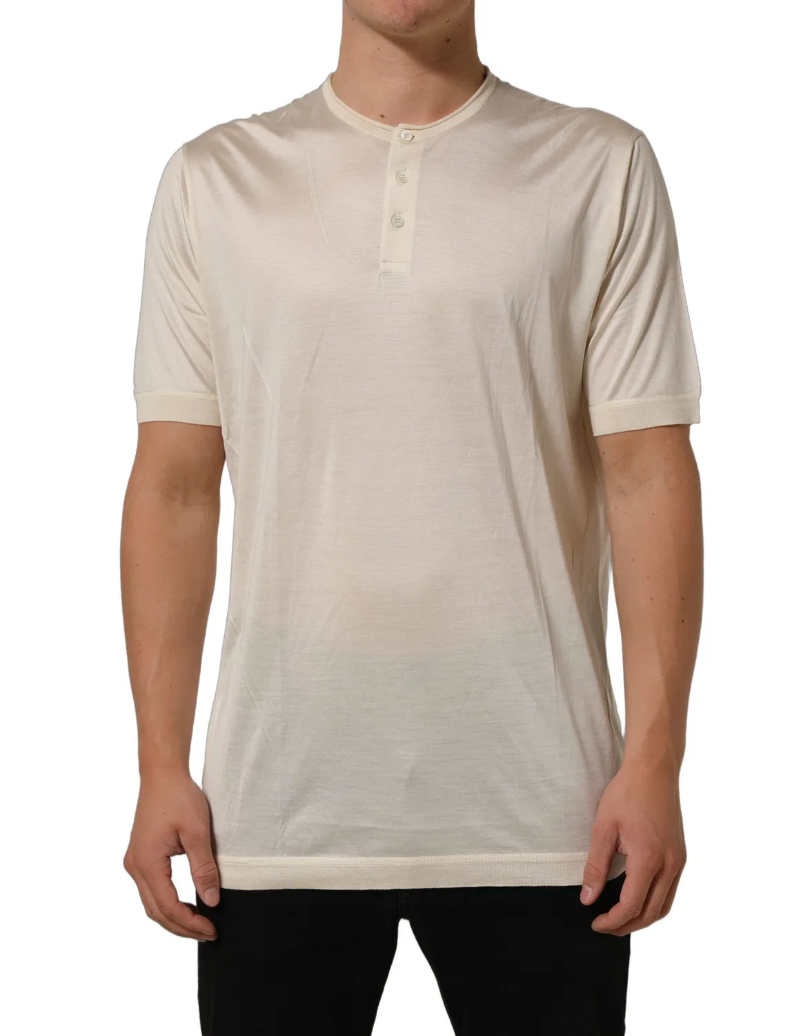 Мужская футболка с коротким рукавом и воротником Henley Dolce & Gabbana, Off White — фото 3