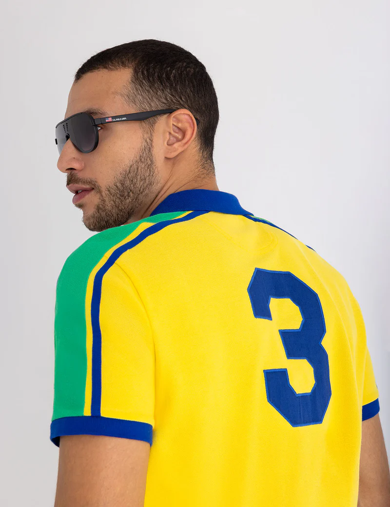 Футболка-поло U.S. Polo Assn Brazil Color Block Pique, зеленый/желтый — фото 3