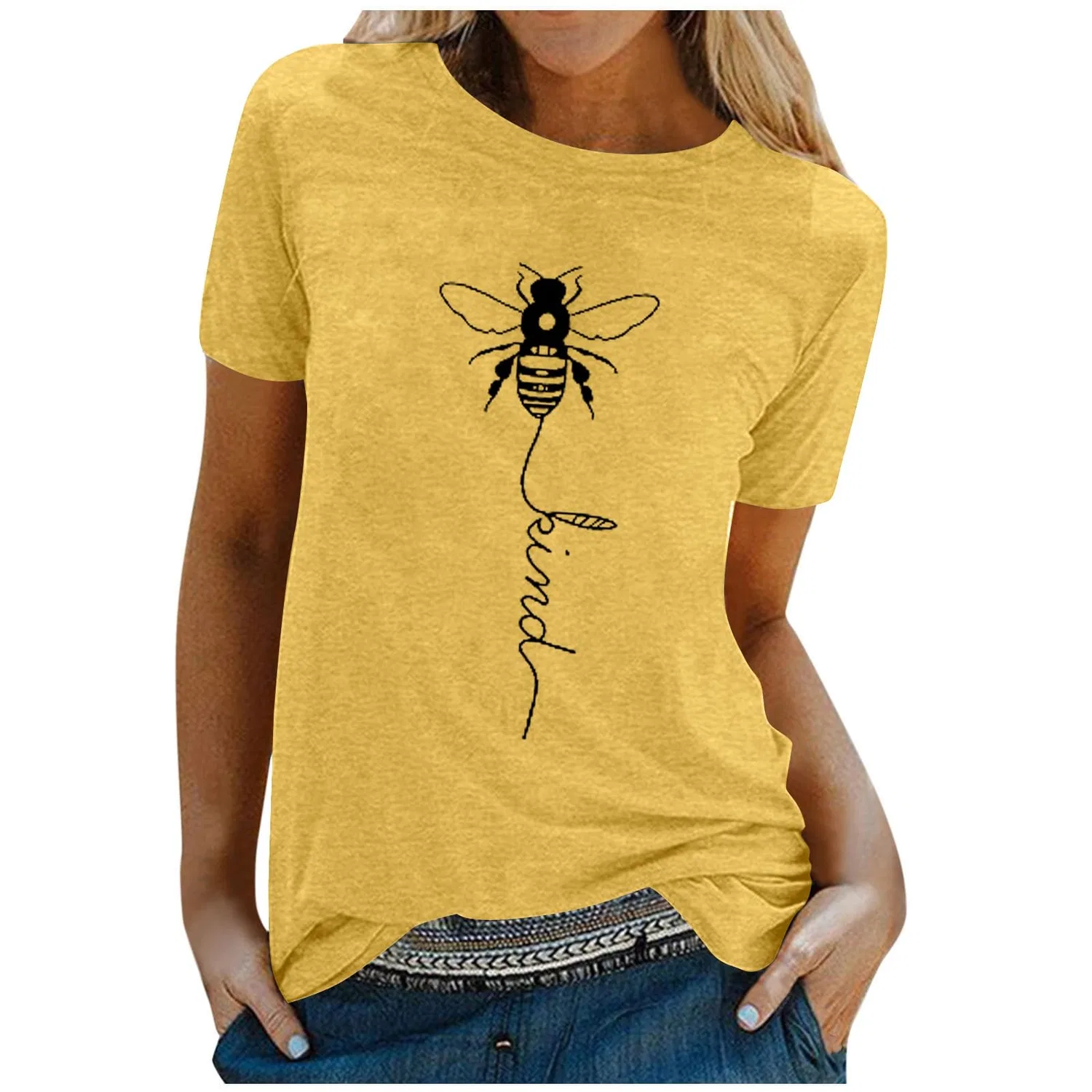 Женская футболка с принтом Girls Graphic Satin Blouses Loose Tops Plus Size Summer Sunflower Women's Basic Cotton Top, 1-yellow