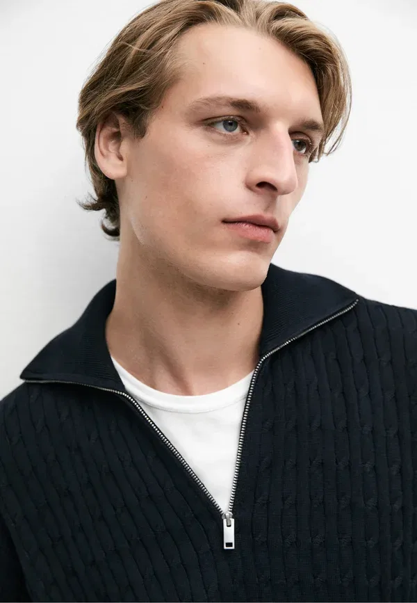Свитер вязаный Polo shirt Massimo Dutti, Mottled Dark Blue, темно-синий — фото 4