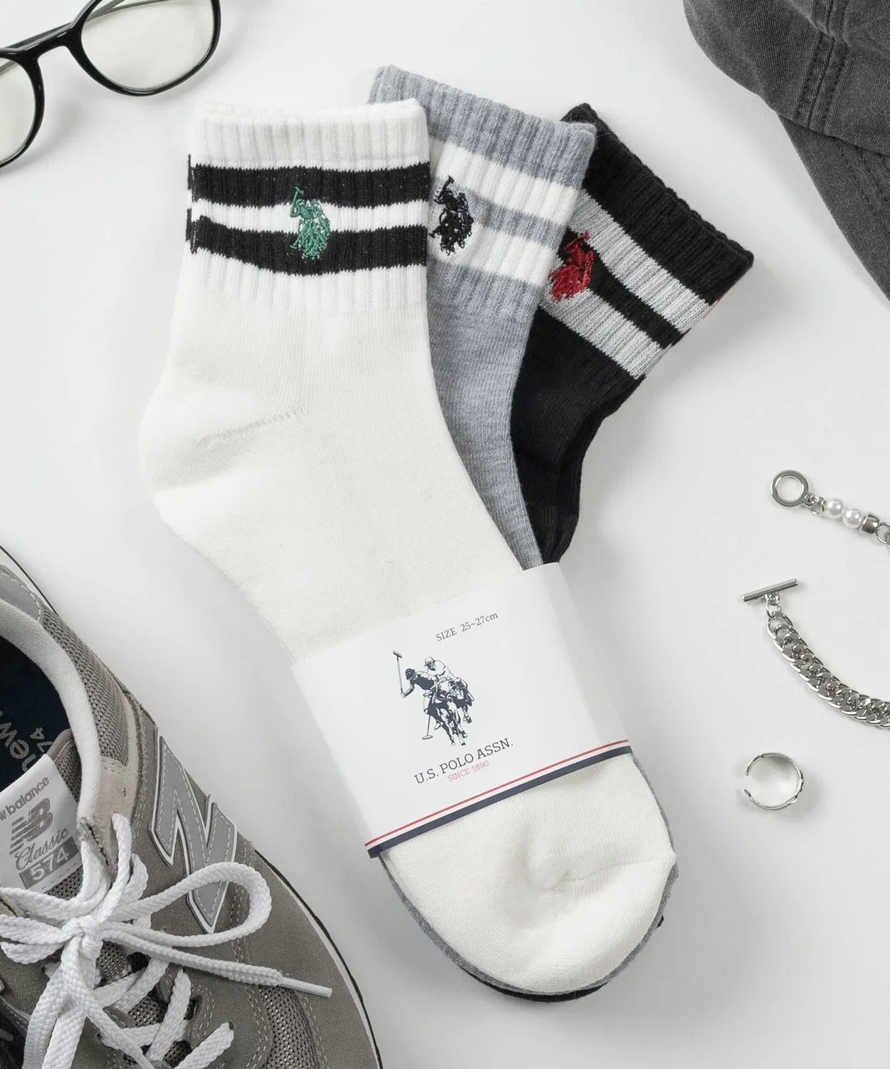 Носки с вышивкой и линией, 3 пары U.S. POLO ASSN., B
