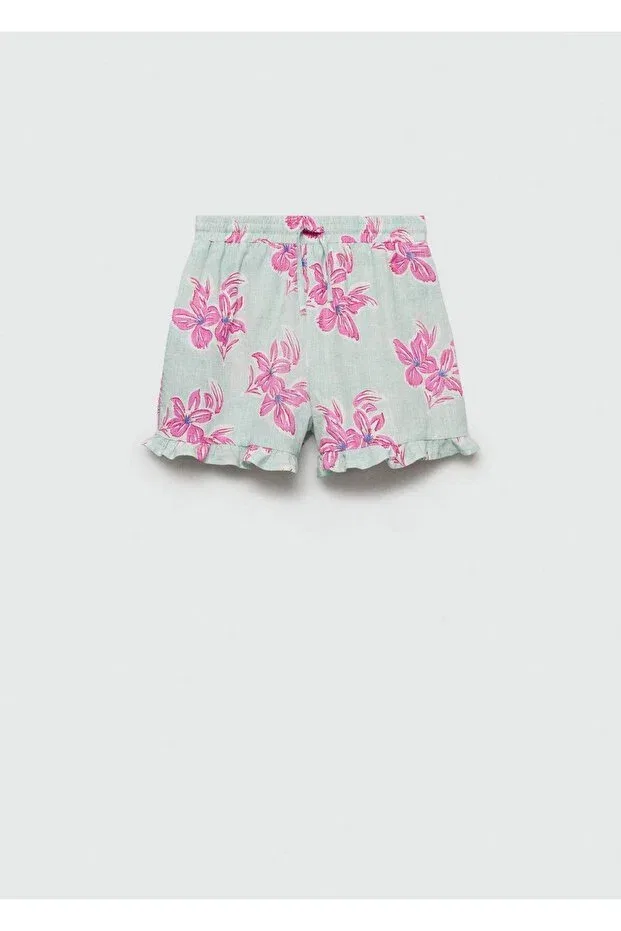 Детские шорты для девочек с цветочным принтом Mango Kids, Turquoise — фото 3