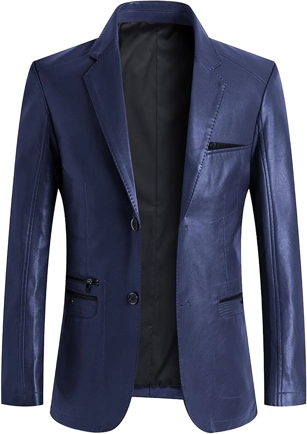 Мужское кожаное пальто с лацканами, Leather Coat, тёмно-синий