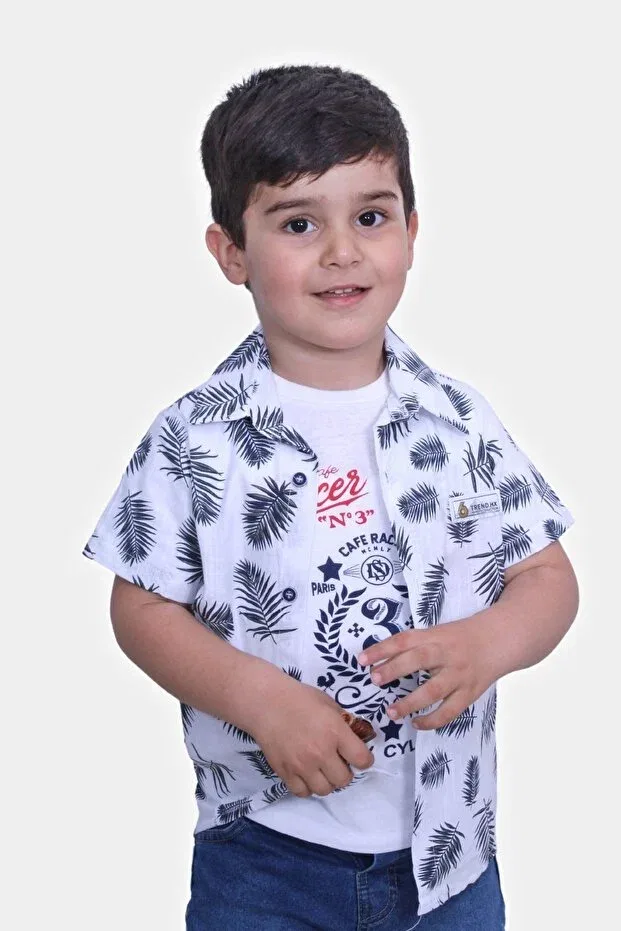 Детское для мальчиков рубашка хлопковая с принтом Fyk Kids, White