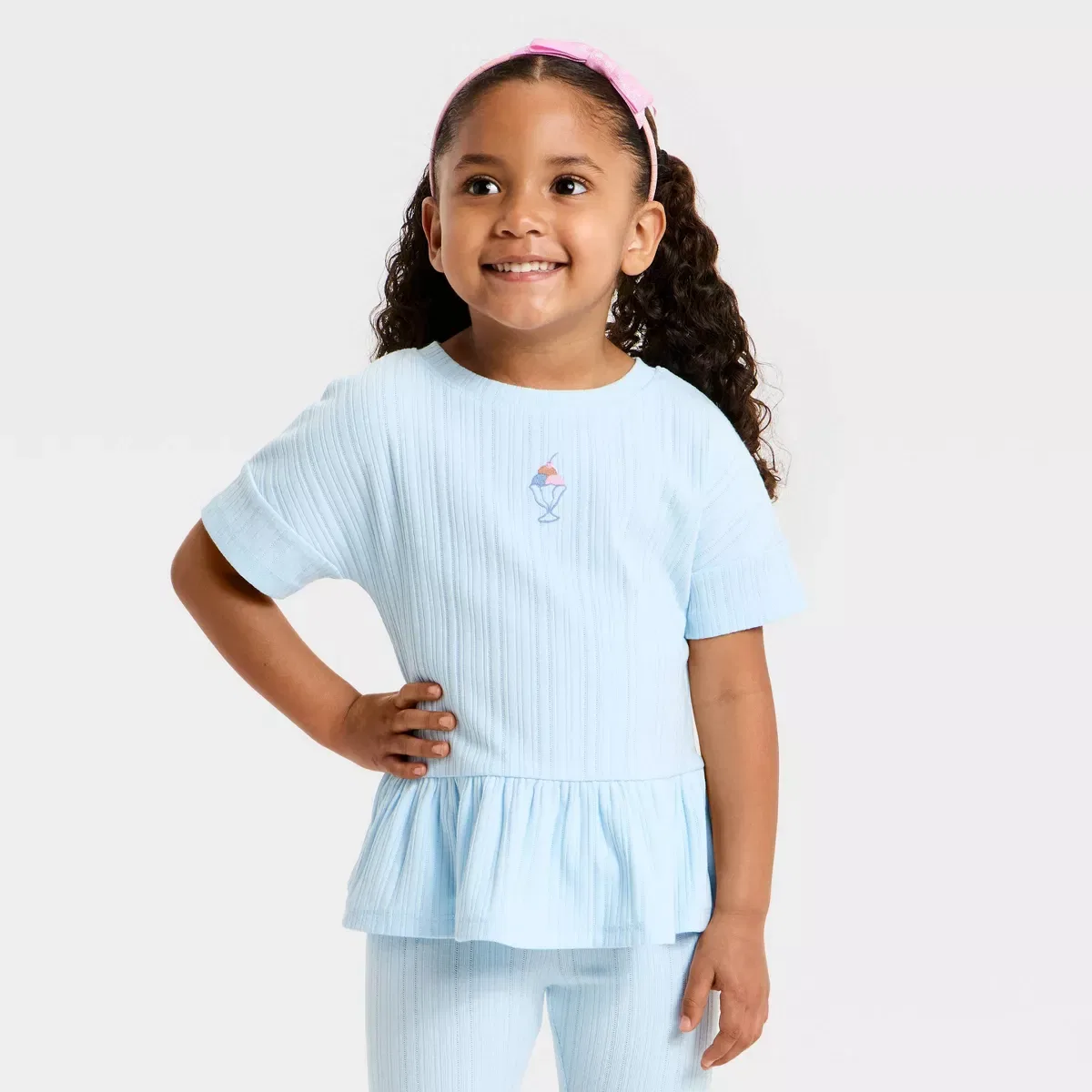 Детское платье-футболка с принтом Pointelle Peplum T-Shirt INFANT/TODDLER GIRL, Light Blue