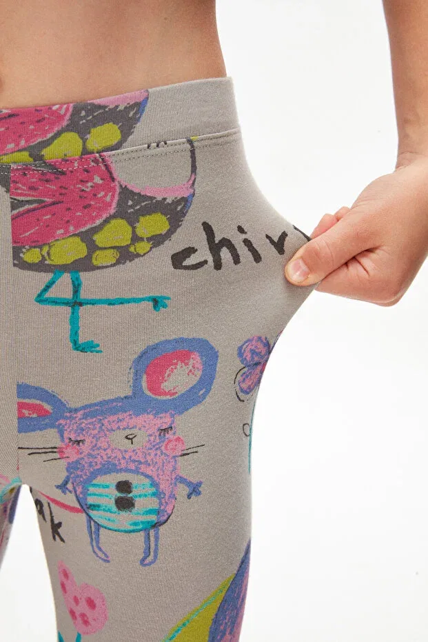 Детские леггинсы для девочек с принтом Chirping Animals Lovetti, Gray — фото 3
