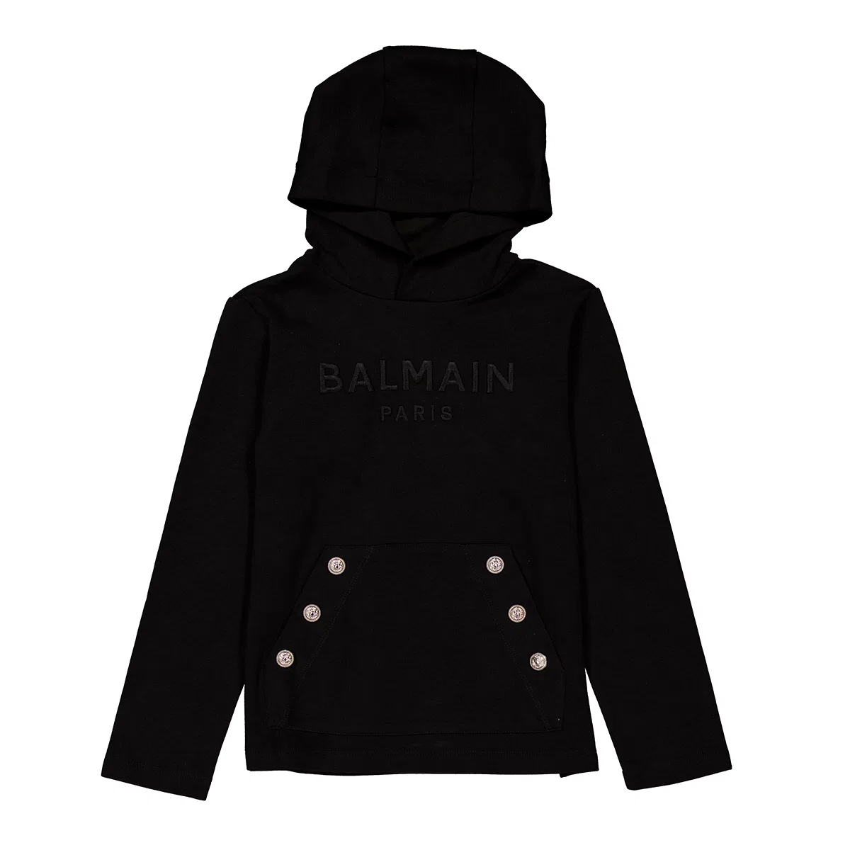 Худи с вышивкой Kids Logo Embroidered Buttons Hoodie Balmain, Black