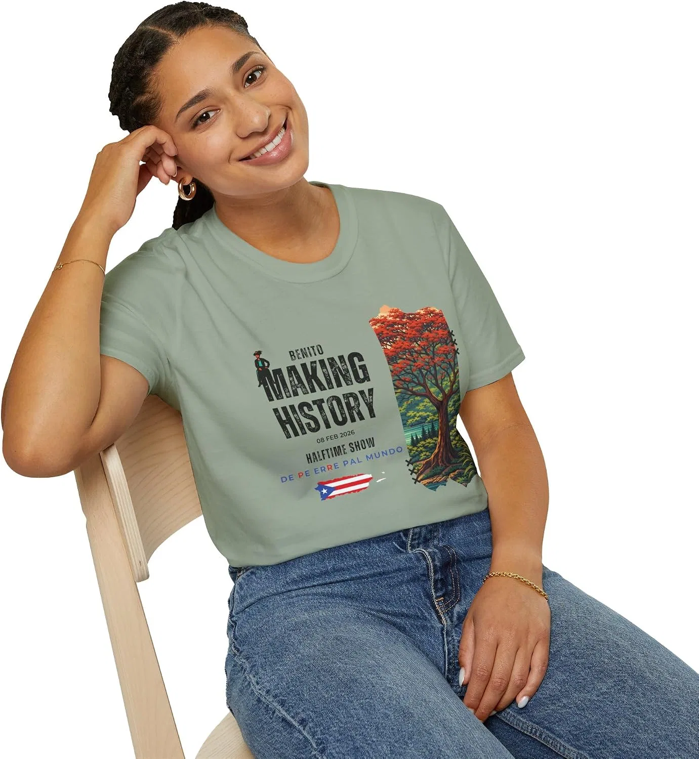 Мужская футболка с принтом Puerto Rico Football Shirt, шалфейно-зелёный — фото 4