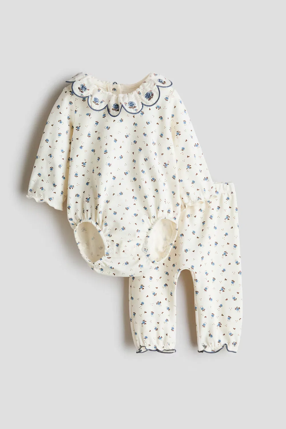 Комплект из двух предметов из хлопка H&M, Cremefarben/Geblümt