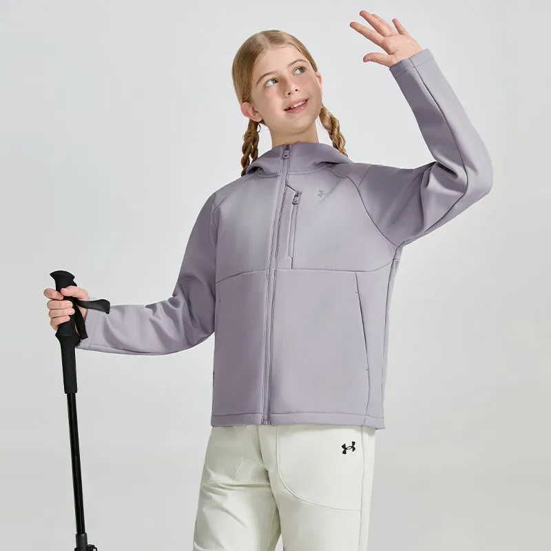 Детская куртка с капюшоном из флиса с принтом Under Armour, Lead Gray Purple — фото 4